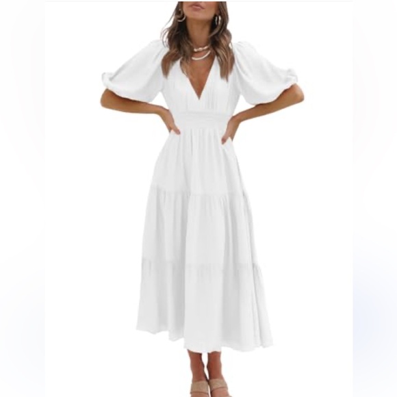 White puff sleeves dress - Picture 1 of 6